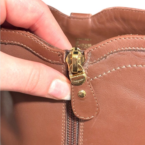 Salvatore Ferragamo Fersea Cognac Brown Leather Gold Logo Riding Boots Size 8 - Picture 8 of 13